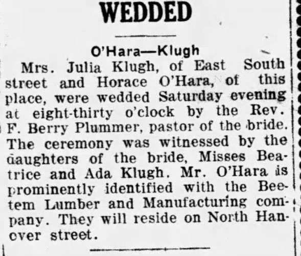 O'Hara - Klugh marriage